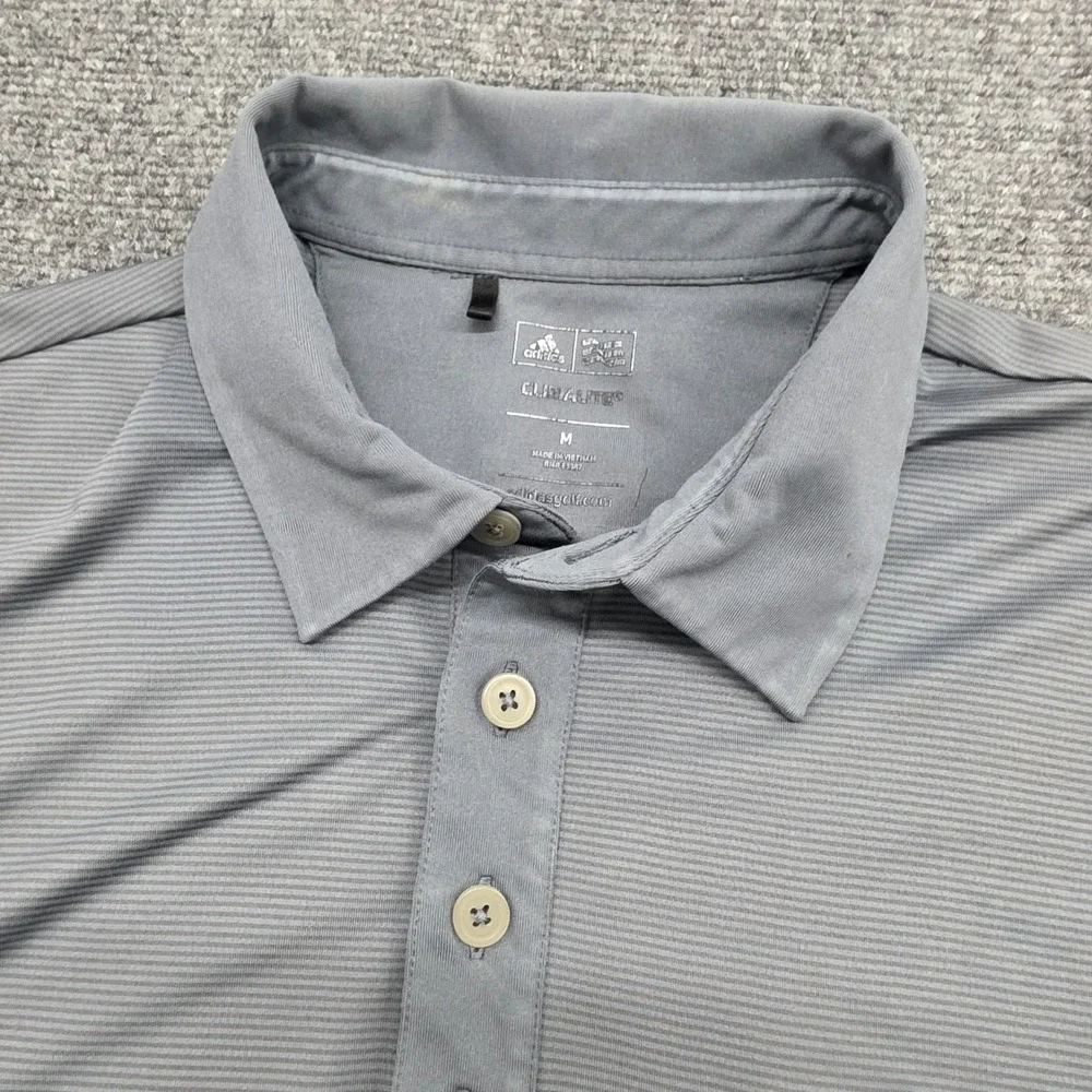 Adidas Polo Shirt Men Medium Gray Striped Greenbrier Classic FedEx Cup Climalite